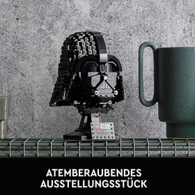 LEGO Darth Vader Helmet being built with display elements for a tabletop showcase