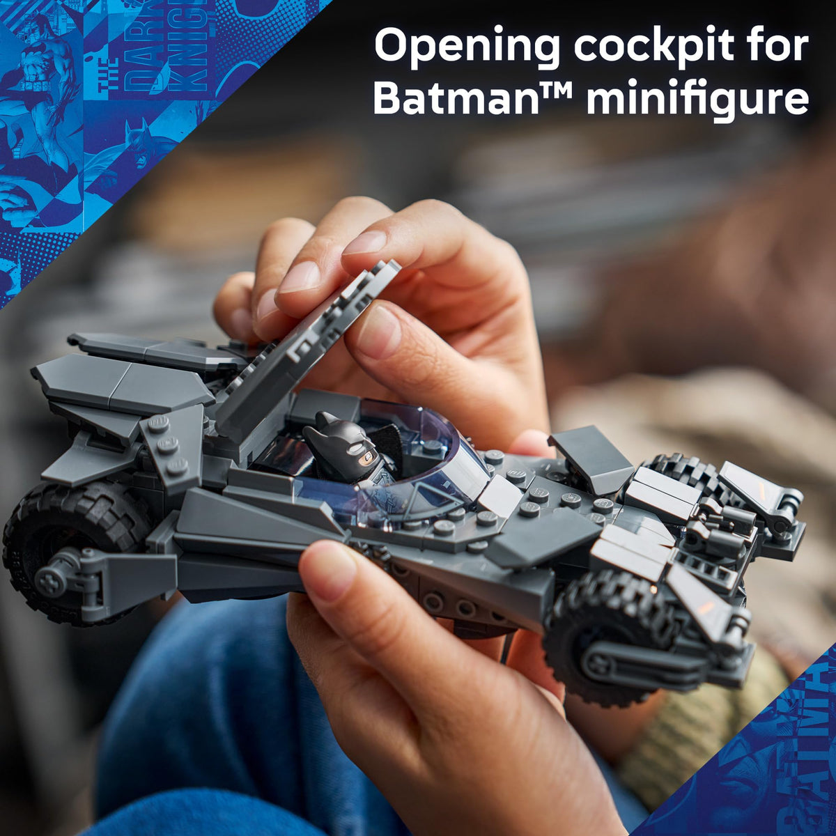 Armored Batman minifigure with cape included in LEGO DC Batman Batmobile