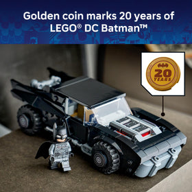 LEGO Batmobile QR code unlocks digital content for Batman game.
