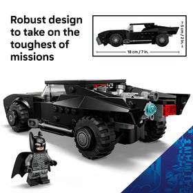 LEGO Batmobile removable roof and hood feature, authentic design.