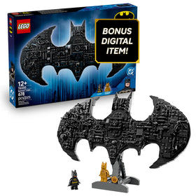 LEGO DC Batman logo building toy showcases the iconic emblem for display and imaginative play.
