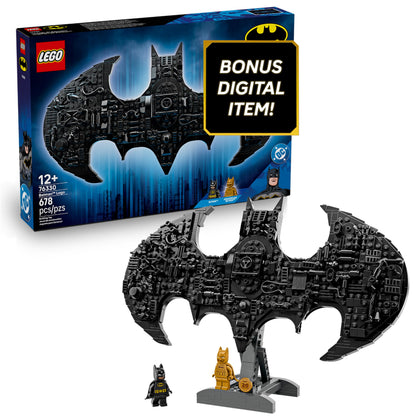 LEGO DC Batman logo building toy showcases the iconic emblem for display and imaginative play.