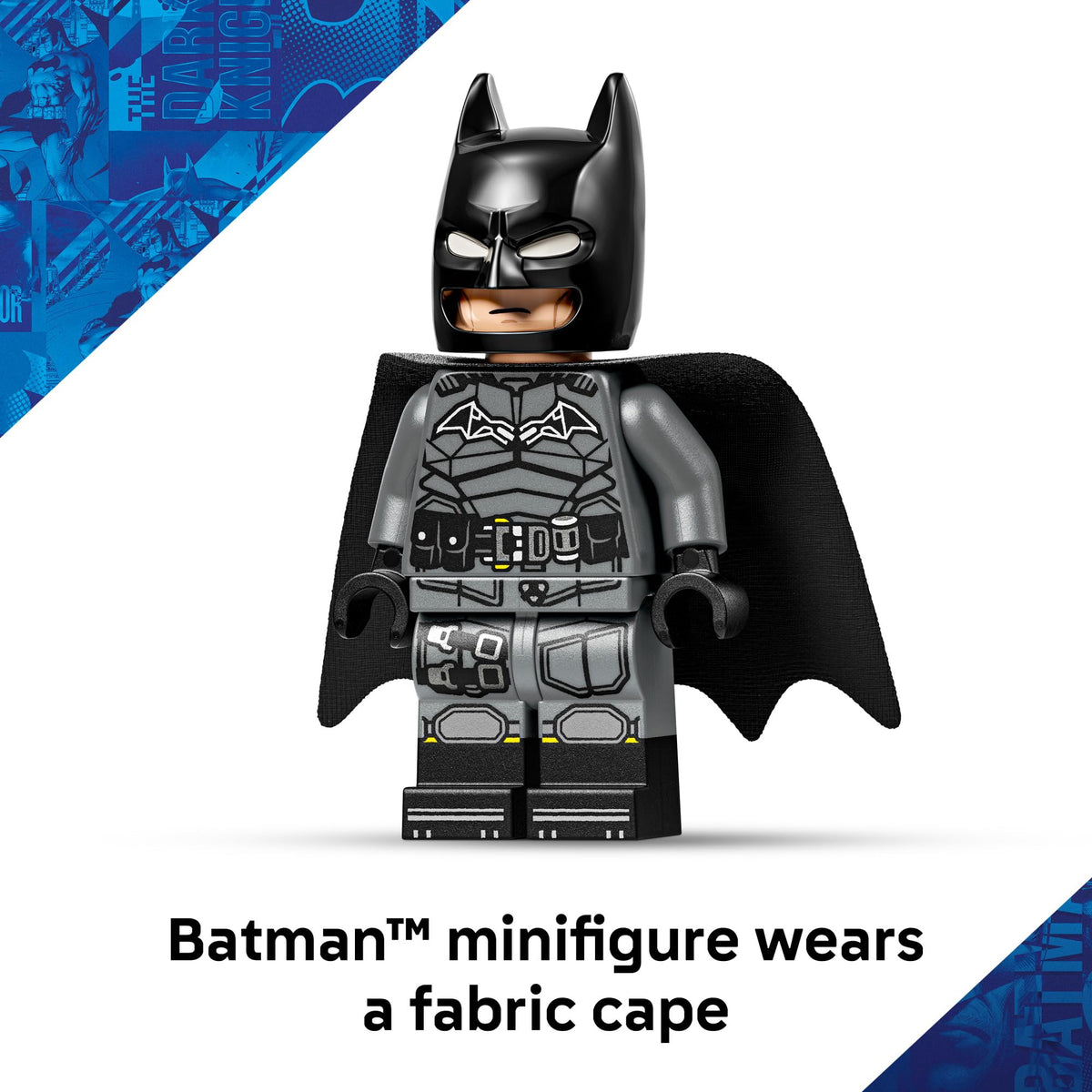 LEGO Batman minifigure with fabric cape ready for action.