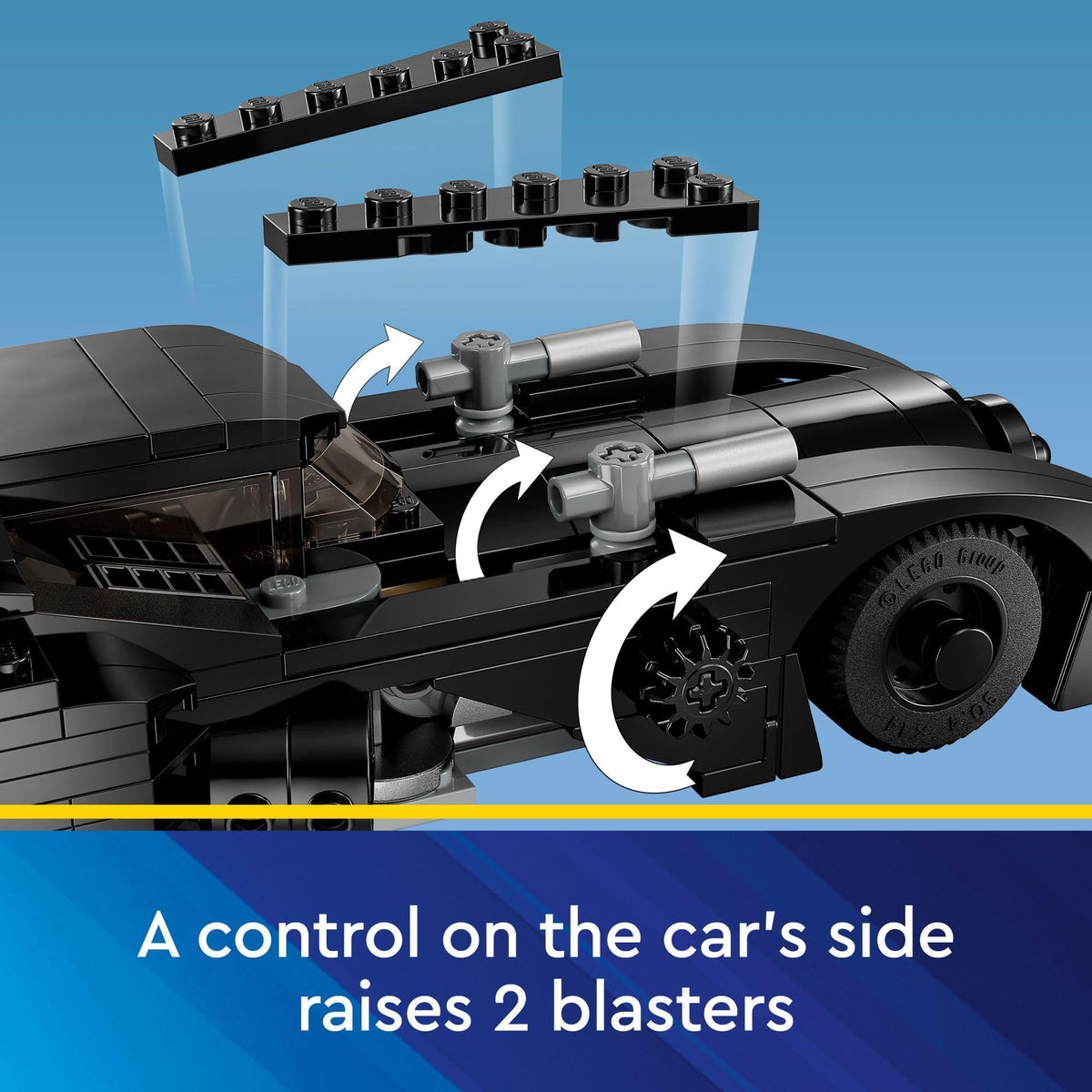 LEGO DC Batmobile Chase tailpipe flame, dynamic glow during movement