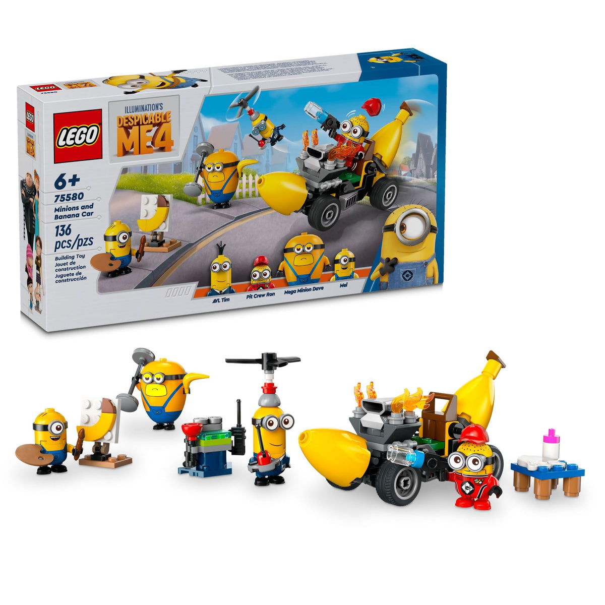 LEGO Despicable Me 4 Minions and Banana Car set with four minions for imaginative play