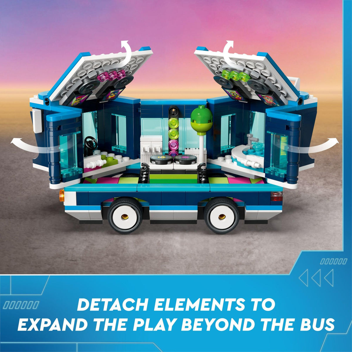 LEGO Despicable Me 4 Minions’ Music Party Bus roof-bar action shot