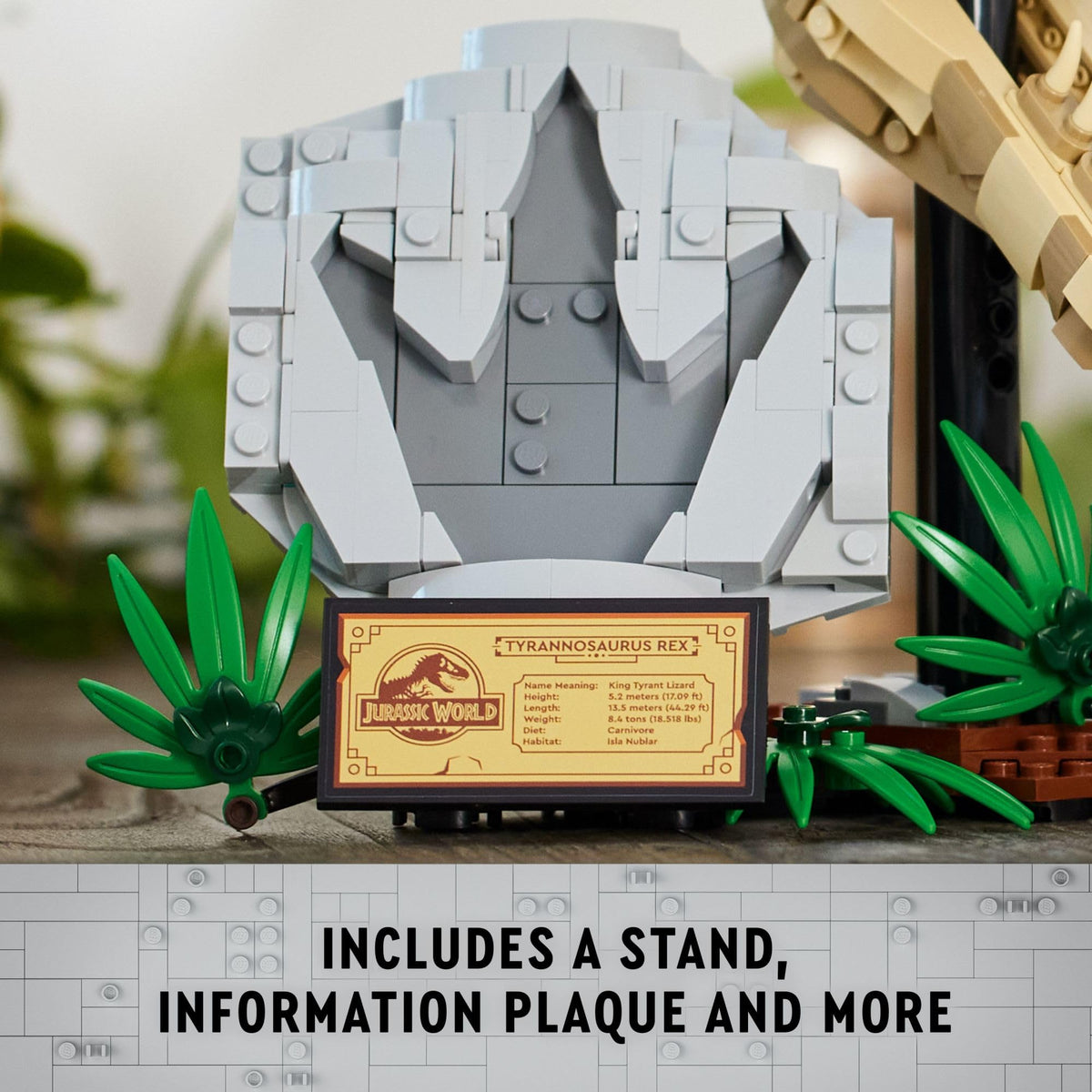 LEGO Jurassic World fossilized footprint detail enhances narrative display.