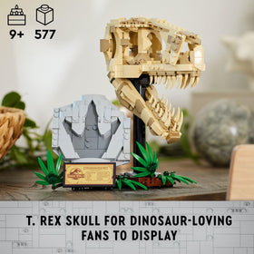 LEGO Jurassic World T. rex skull with open jaw for dynamic poses.
