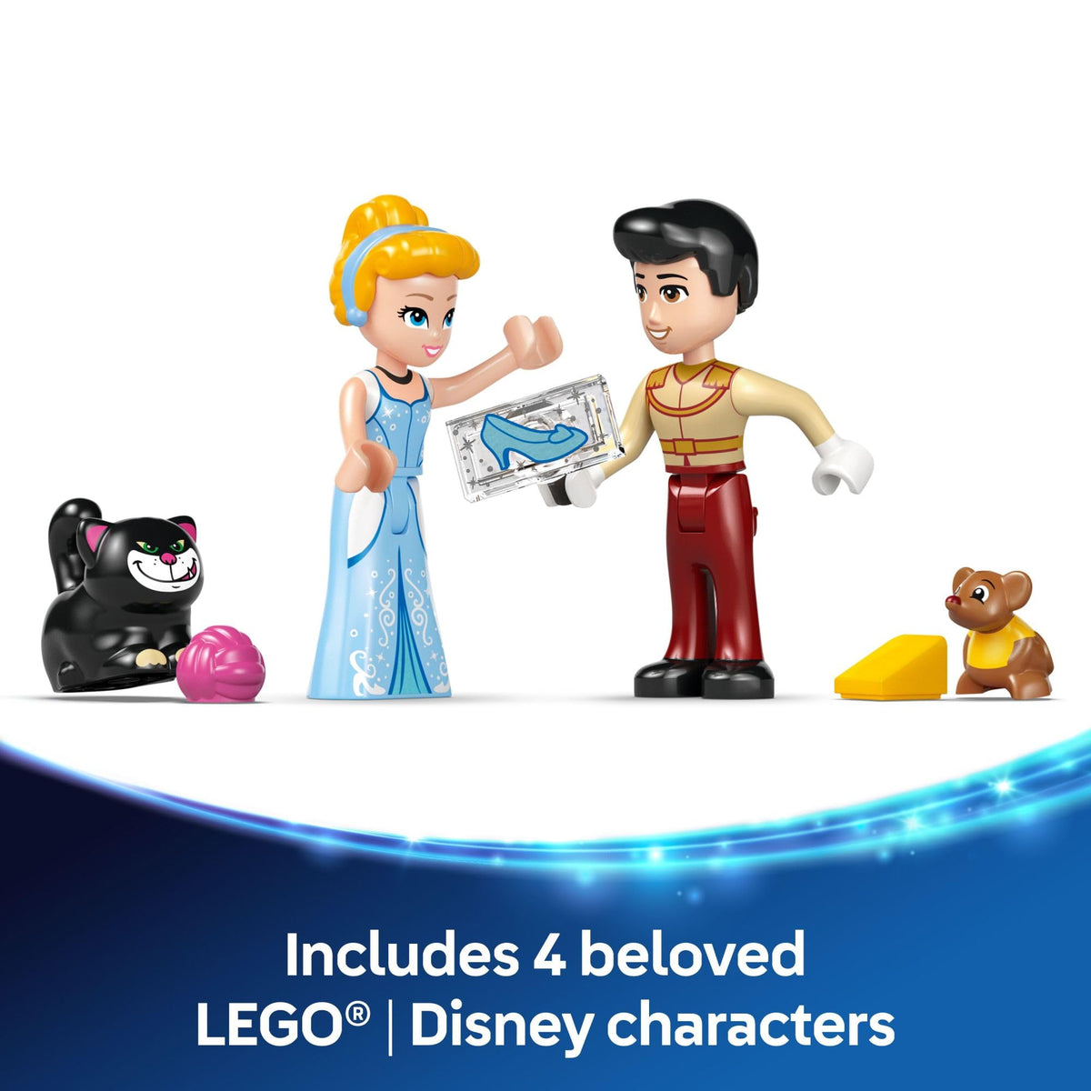LEGO Disney Cinderella Castle exterior with multiple entrances for interactive play.