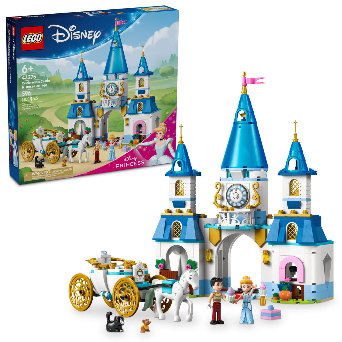 LEGO Disney Cinderella Castle interior with two levels for imaginative play.