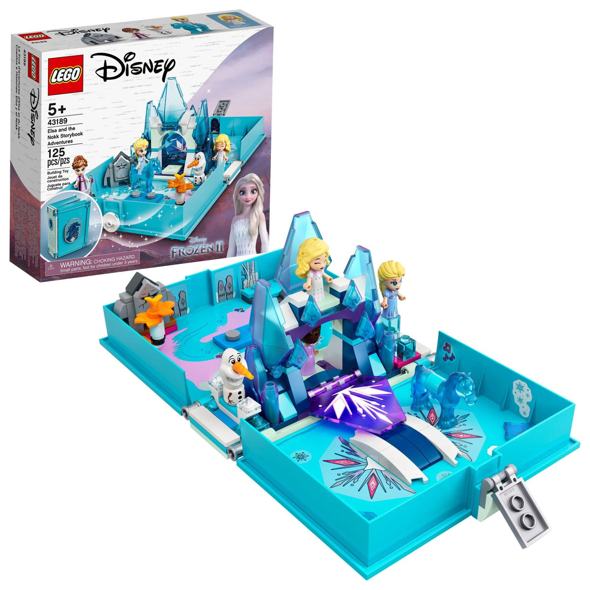 LEGO Disney Frozen 2 opening book showing portable, on‑the‑go play benefit