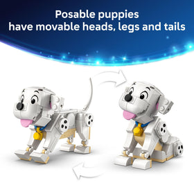 LEGO Disney Lucky & Penny display-ready puppies for room decor and play.