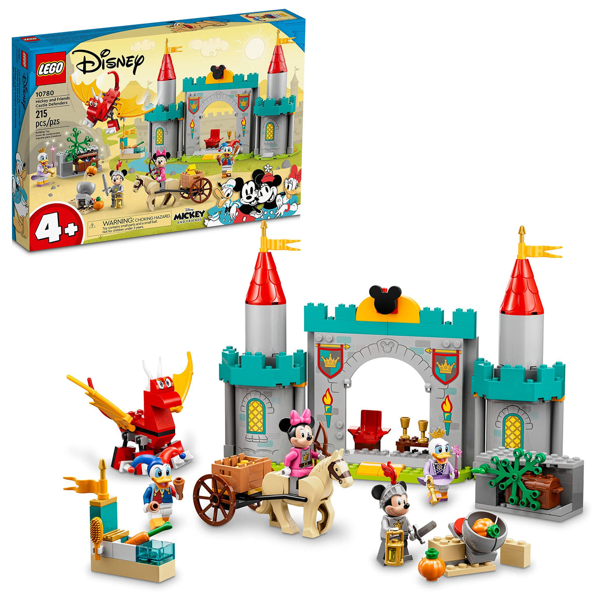 LEGO Disney Mickey Castle Defenders front towers for imaginative play.