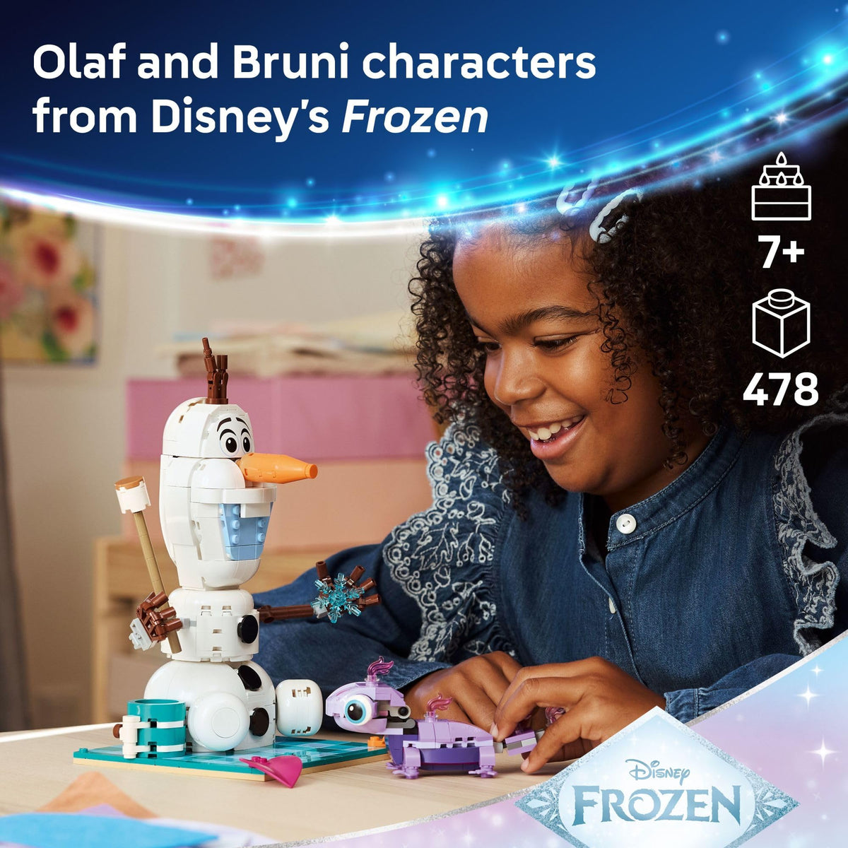 LEGO Disney Olaf movable-arms figure enhances poseable play moments.