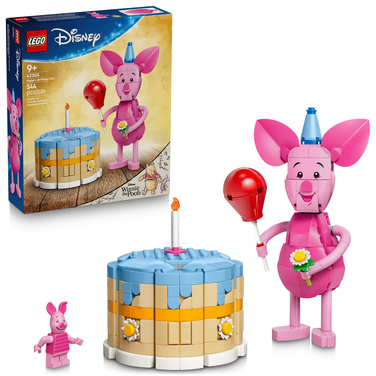 LEGO Disney Piglet's Birthday Fun piglet figure, fully posable for creative poses and storytelling play.
