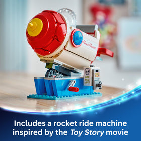 Rocket ride crank mechanism shown for interactive building and motion play.