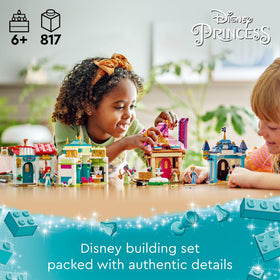 LEGO Disney Princess Market Adventure fountain, bench, and flowerpot scene invites creative role-playing.