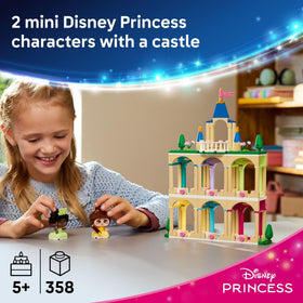 LEGO Disney Princess Mini Belle and Tiana castle side view inspires storytelling and display.