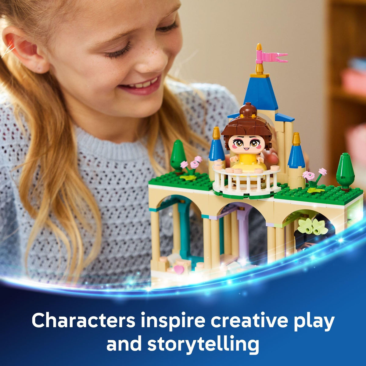 LEGO Disney Princess Mini Belle and Tiana turntable display centers the characters for highlighting scenes.