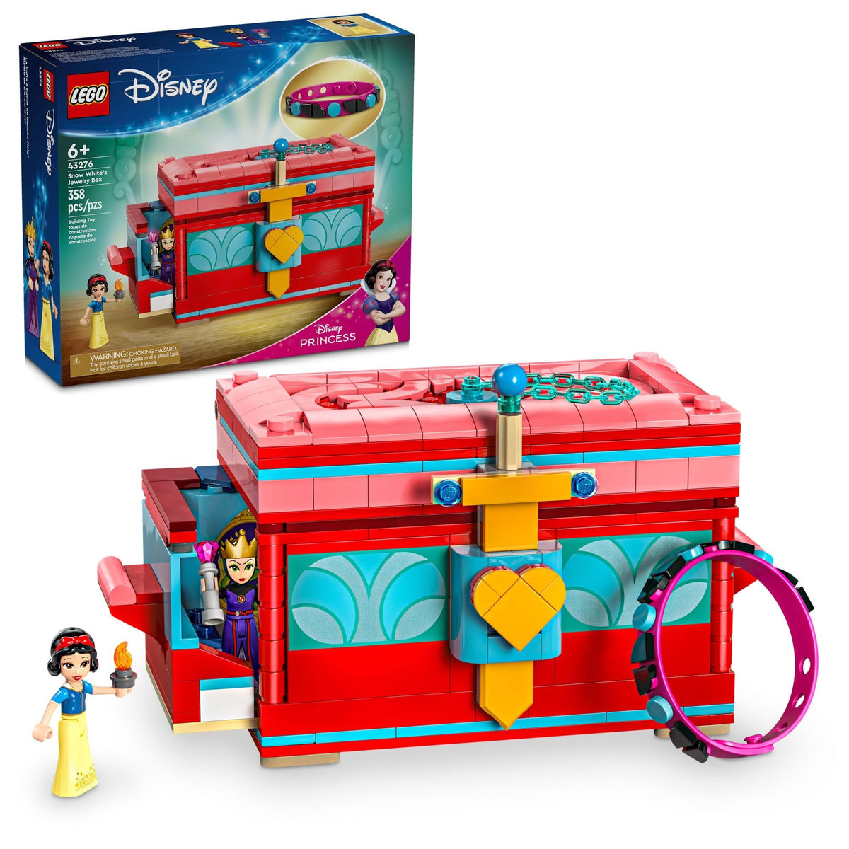 LEGO Disney Snow White jewelry box front view with lockable lid for treasure storage.