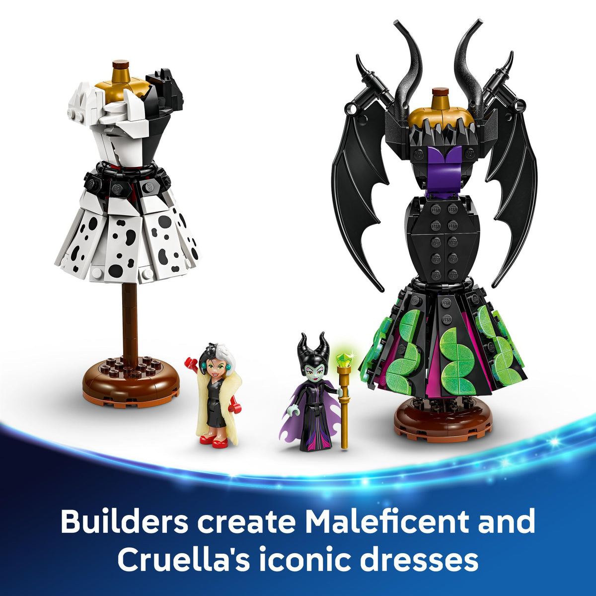 LEGO Disney Villains dress stands and display setup for organized fashion play