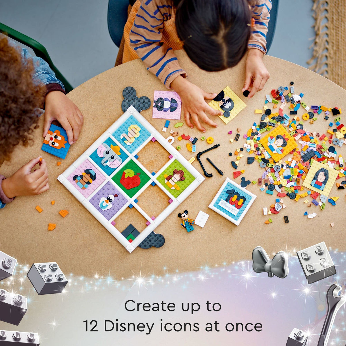 LEGO Disney wall art with hanger enables easy swapping of icons.