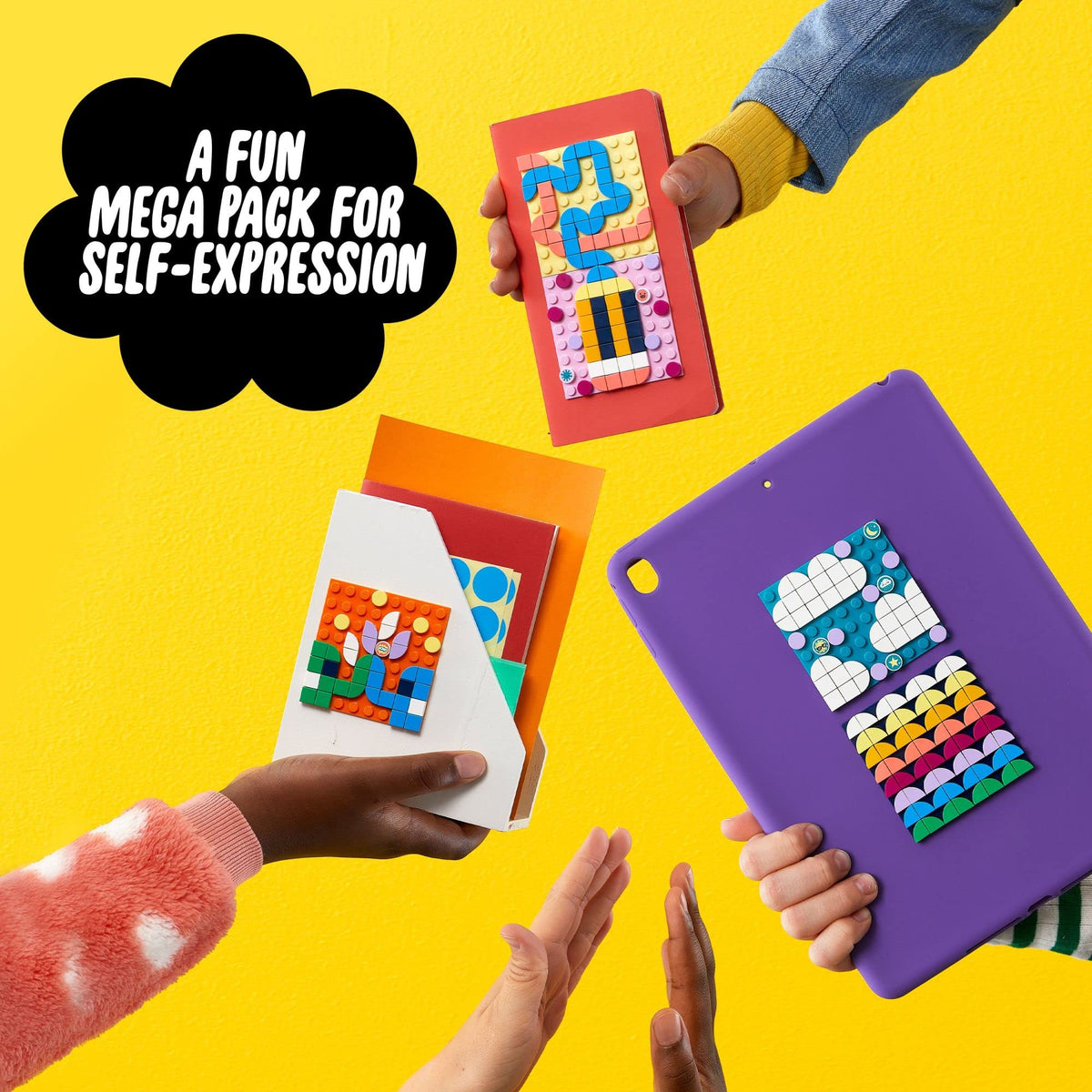 LEGO DOTS tiles in 450 colors enable expansive mosaics on flat surfaces.