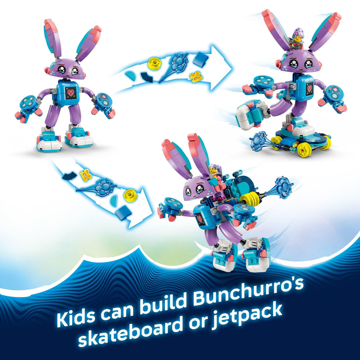 LEGO DREAMZzz Bunchurro jetpack accessory enables dynamic action-packed adventures.