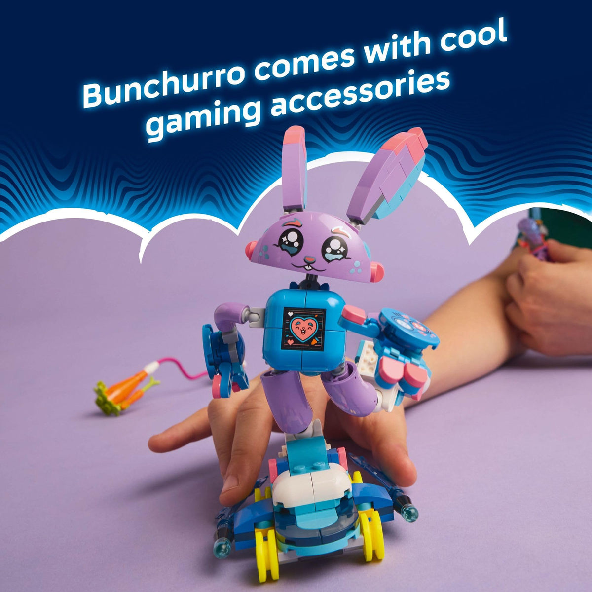 LEGO DREAMZzz Bunchurro skateboard boosters add flexible pose options during playtime.