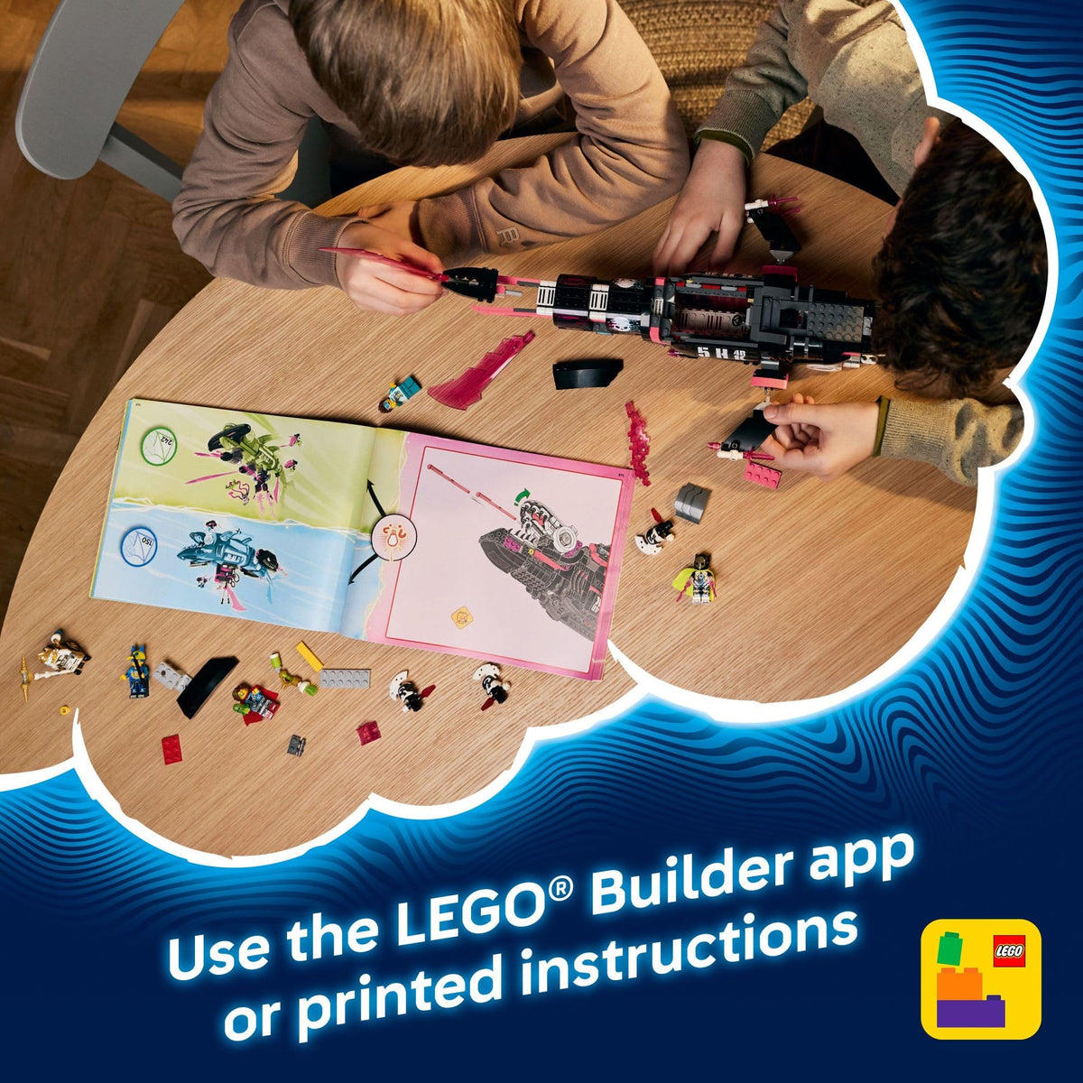 LEGO DREAMZzz Builder app 3D view enhances progress tracking during build.