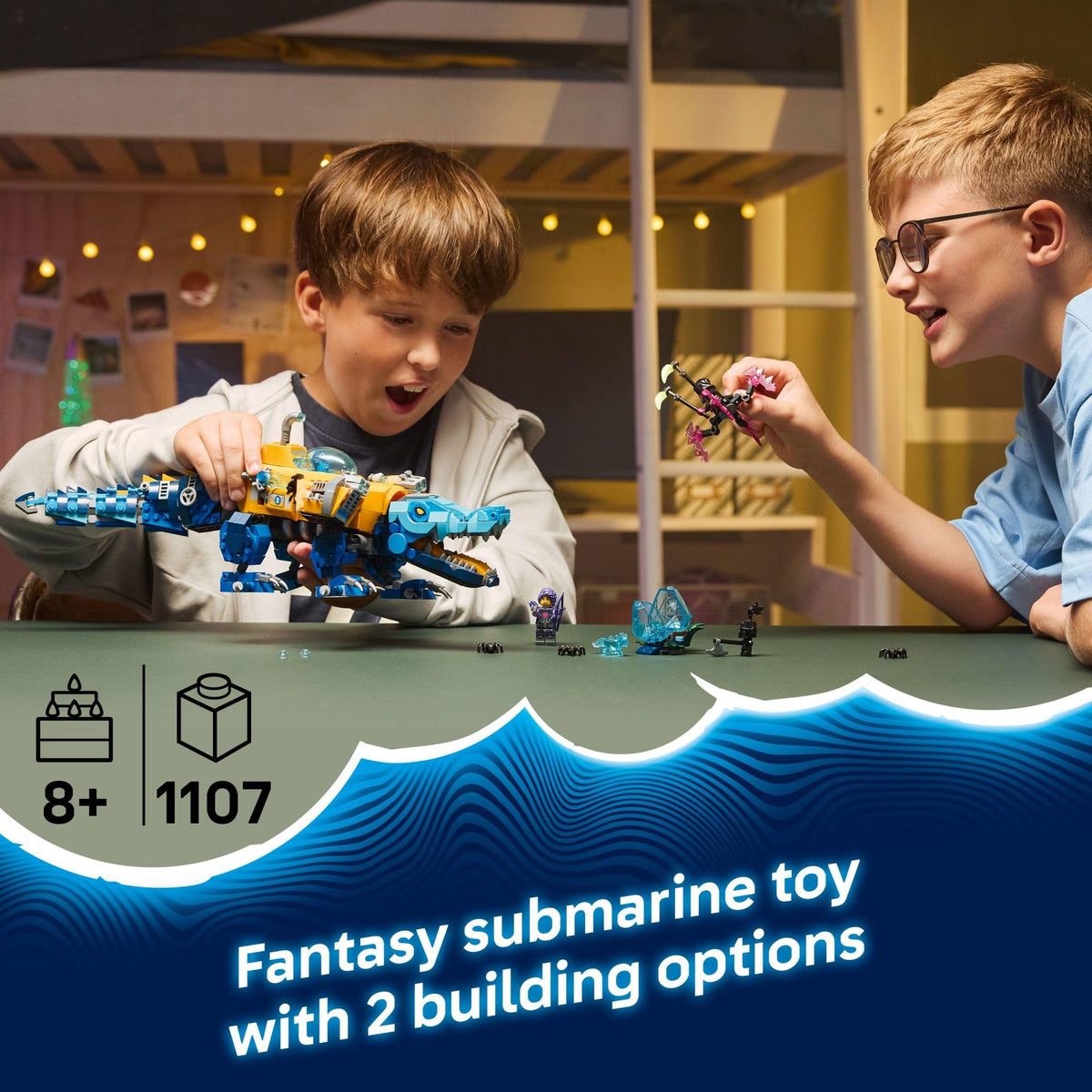 LEGO DREAMZzz Crocodile Submarine head and legs build sparks dynamic action.