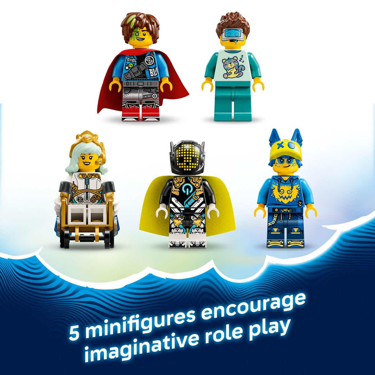 LEGO DREAMZzz minifigures cast with Mateo, Logan, Astrid and more for stories.