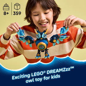 LEGO DREAMZzz Time Owl flight mode highlights poseable wings for dynamic rescue adventures.