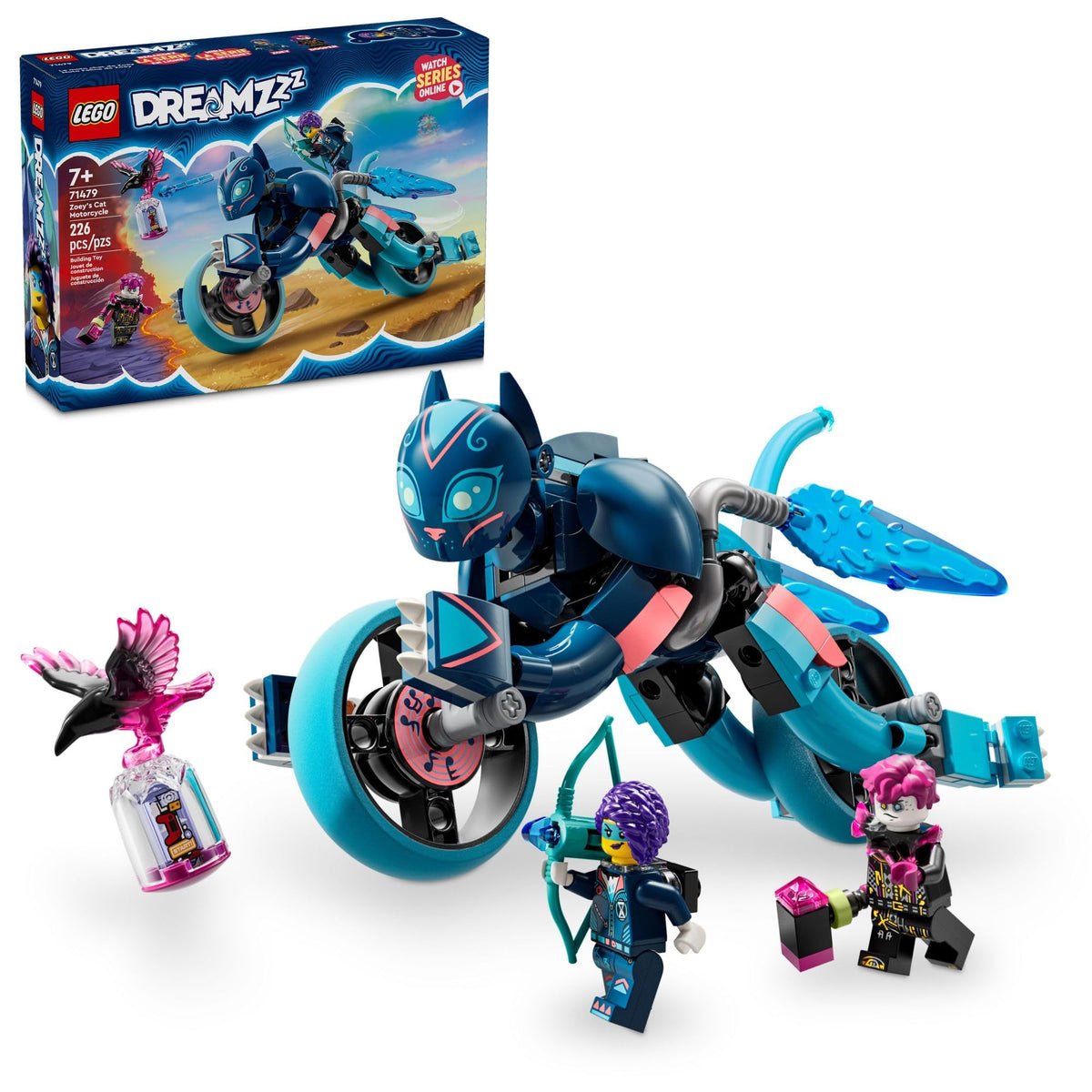 LEGO DREAMZzz Zoey’s Cat Motorcycle on display for imaginative play and storytelling