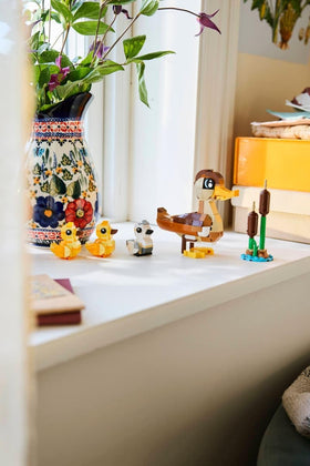 LEGO Duck Family play and display option on desk.