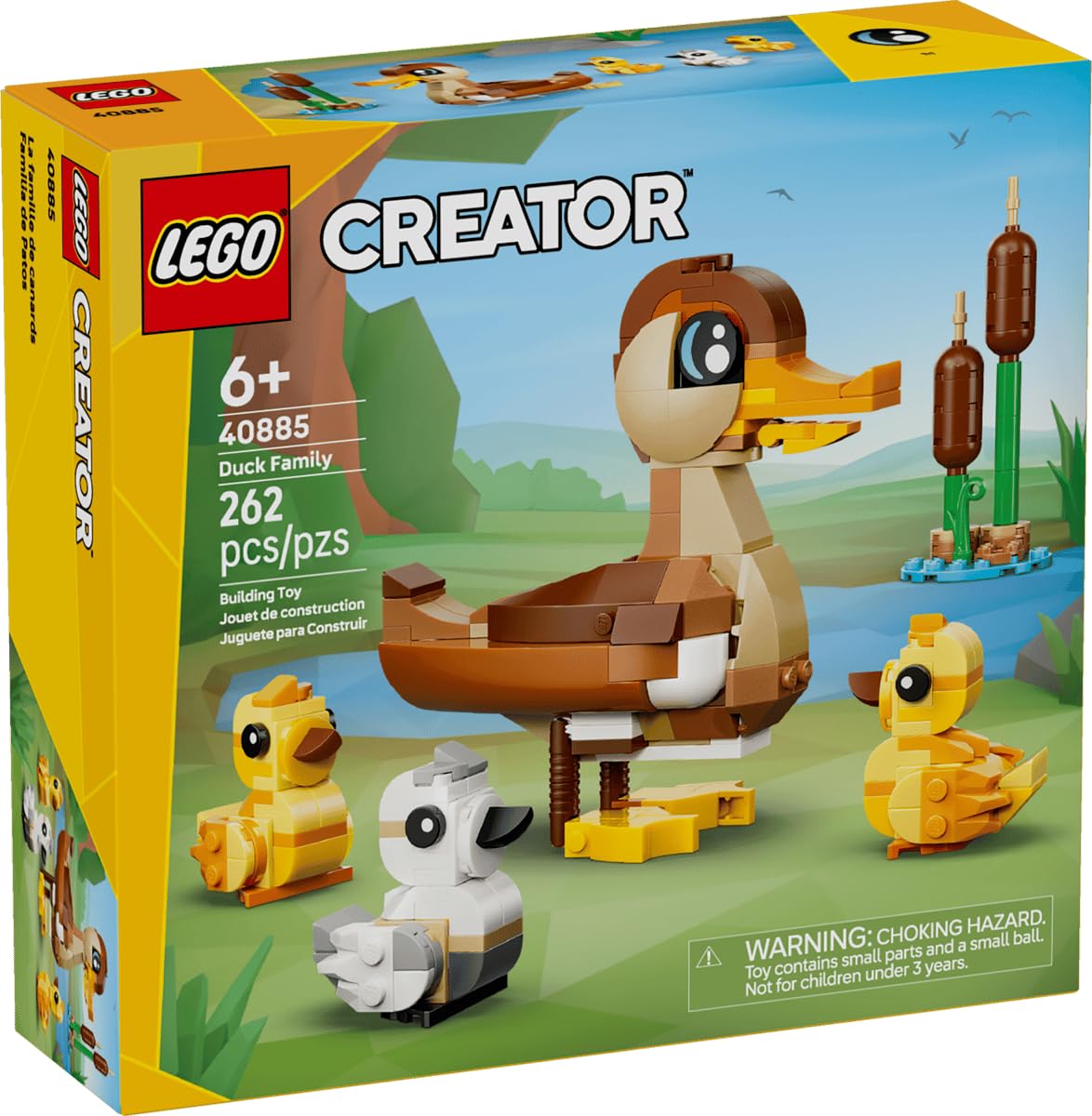 LEGO Duck Family ducklings on mother back for interactive play.