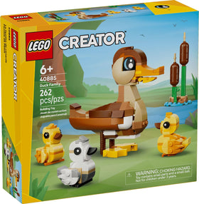 LEGO Duck Family ducklings on mother back for interactive play.