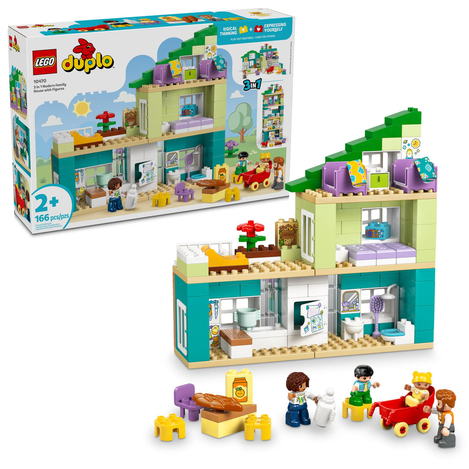 LEGO DUPLO 3-in-1 Modern Family House front view supports imaginative play and storytelling.