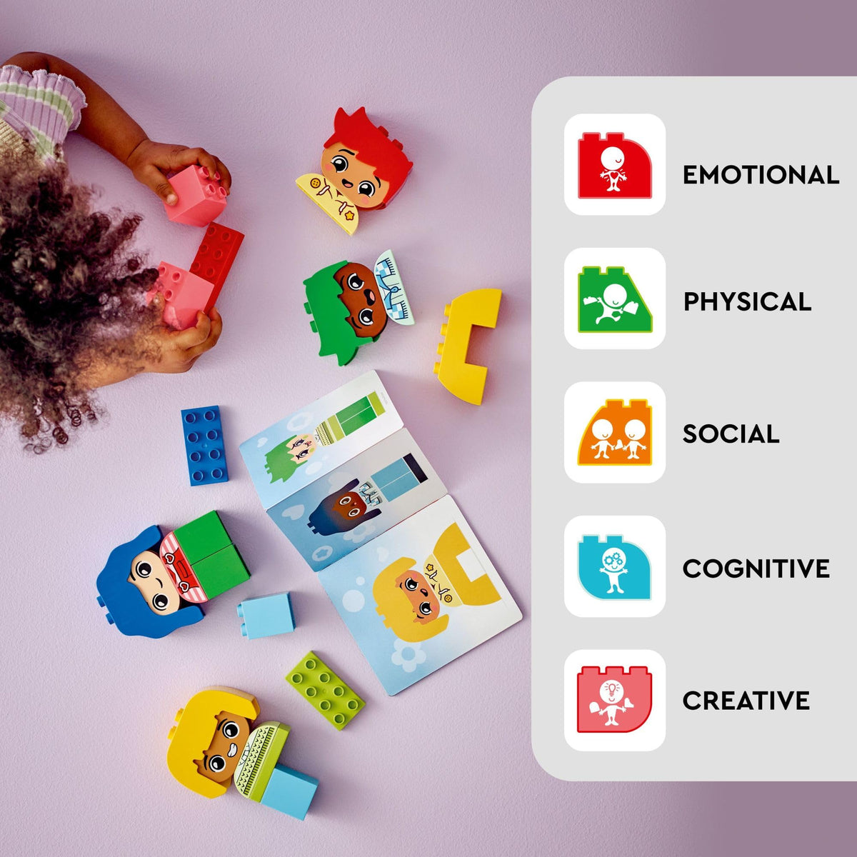 LEGO DUPLO coloured bricks and wig pieces for color-matching play