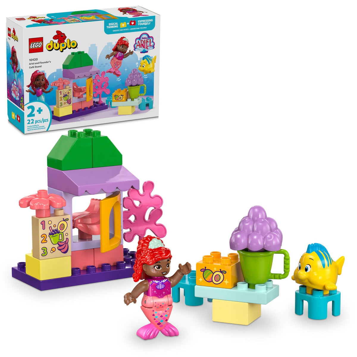 LEGO DUPLO Ariel and Flounder cafe stand front view for imaginative play