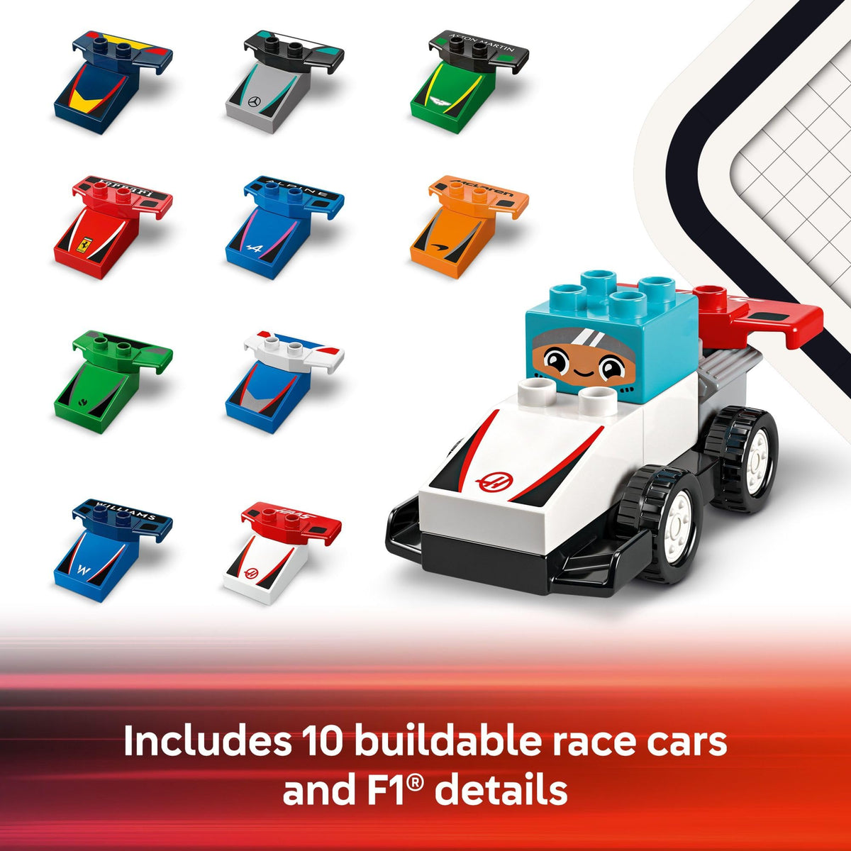 LEGO DUPLO F1 ten buildable race cars inspire creative racing.