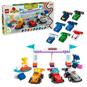 LEGO DUPLO F1 podium for pretend race victory moments.