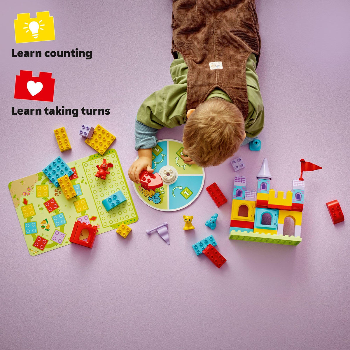 LEGO DUPLO Hopsy's Castle Game animal figures inspire imaginative pretend play.