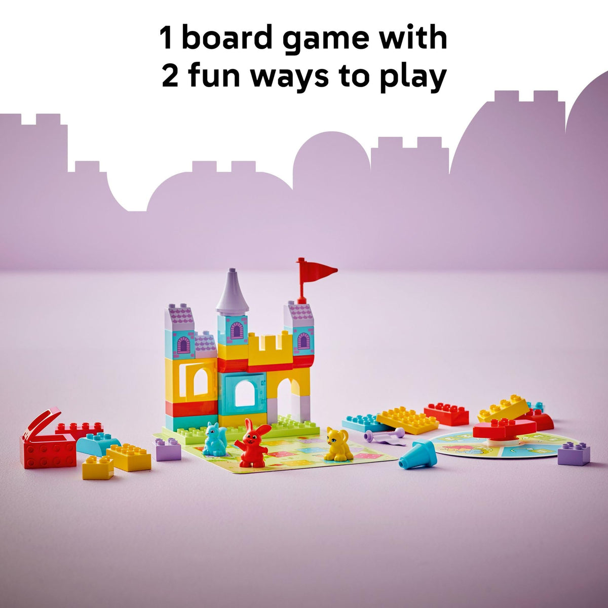 LEGO DUPLO Hopsy's Castle Game colorful bricks encourage fine motor skills.