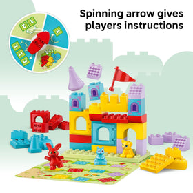 LEGO DUPLO Hopsy's Castle Game tower pieces support early counting and balance.