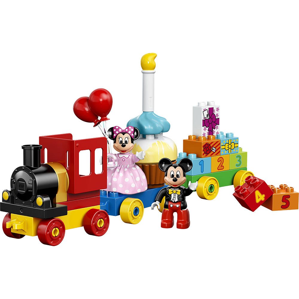 LEGO DUPLO Mickey Mouse Clubhouse train with birthday cake and gifts for imaginative play