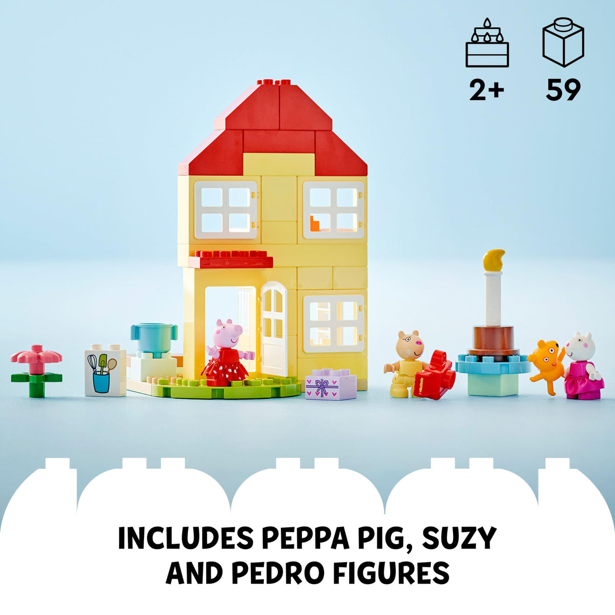 LEGO DUPLO Peppa Pig Birthday House bathroom with sink and toilet encourages role-play hygiene.