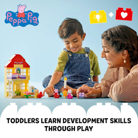 LEGO DUPLO Peppa Pig Birthday House bedroom area invites imaginative sleepover and storytelling.