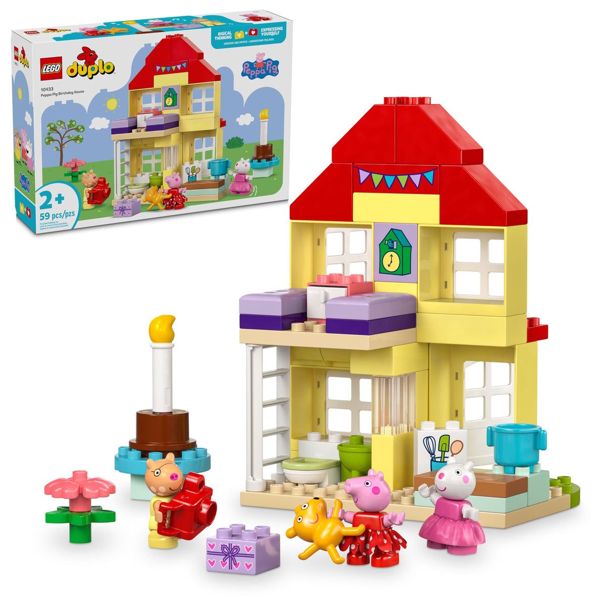 LEGO DUPLO Peppa Pig Birthday House front view showcases a colorful party-ready entrance for toddlers.