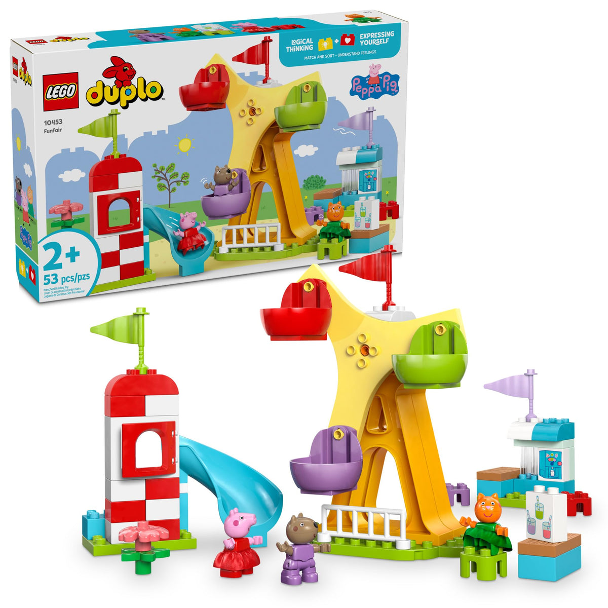 LEGO DUPLO Peppa Pig Funfair ferris wheel boosts fine motor play for toddlers.